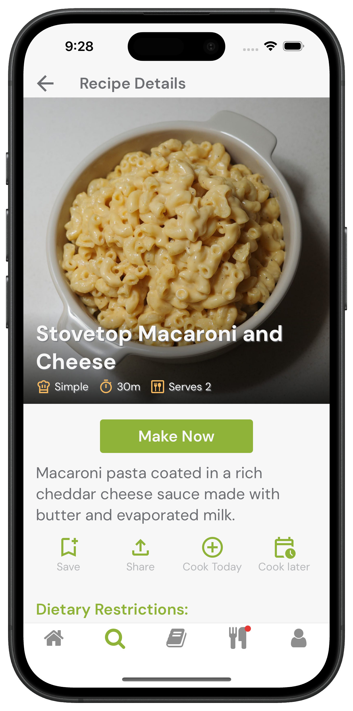 Recipe with photo, time, and effort at a glance